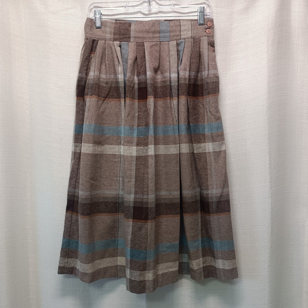 Vtg Robyn USA Skirt Women's‎ 9/10 Plaid Side Button Wool Blend 70s Grannycore